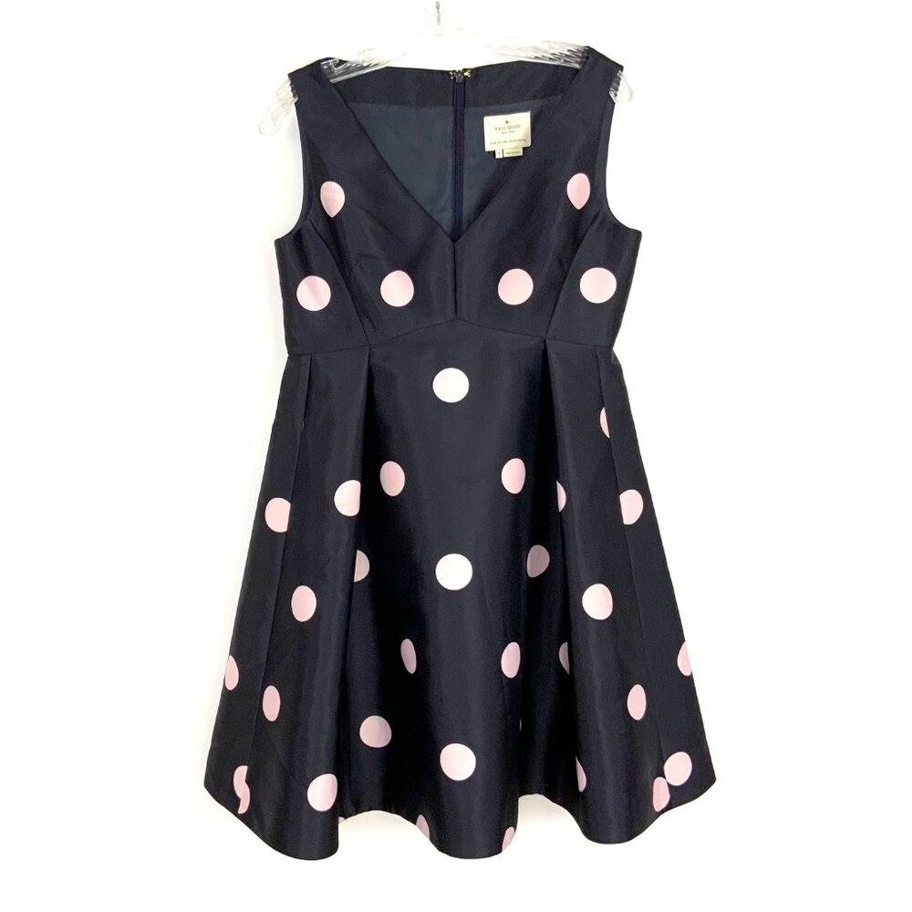 Kate Spade Steal The Spotlight Polka Dot Fit & Flare Dress Ink Navy Pink Sz 8